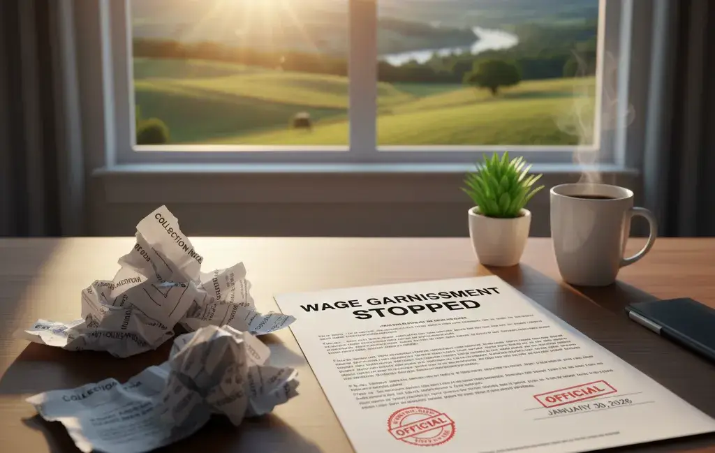 Garnishment stopped notice symbolizing bankruptcy relief and ending wage garnishment in Kentucky