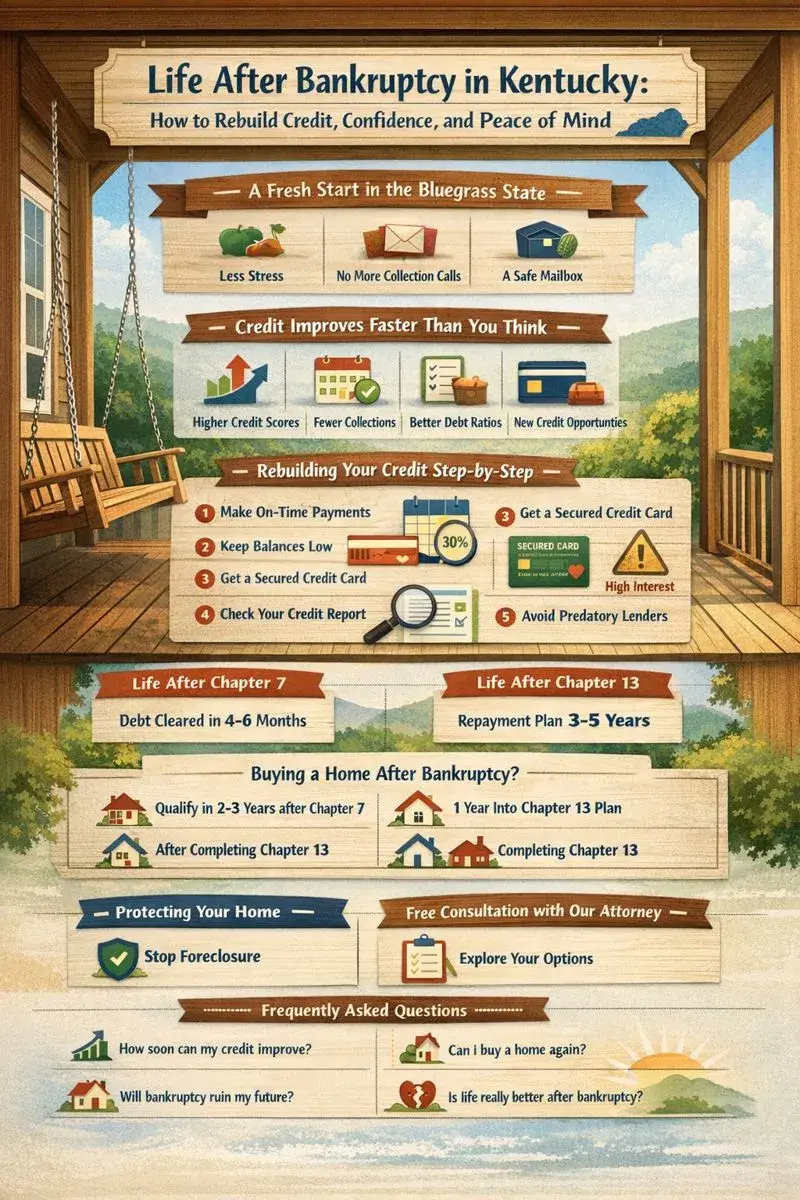 Life After Bankruptcy in Kentucky credit rebuilding and financial recovery infographic