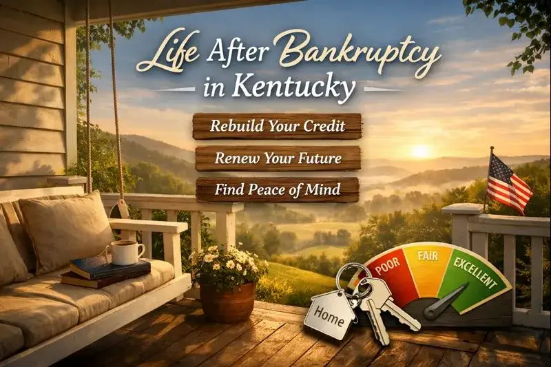 Life After Bankruptcy in Kentucky porch scene symbolizing financial fresh start, homeownership, and credit recovery