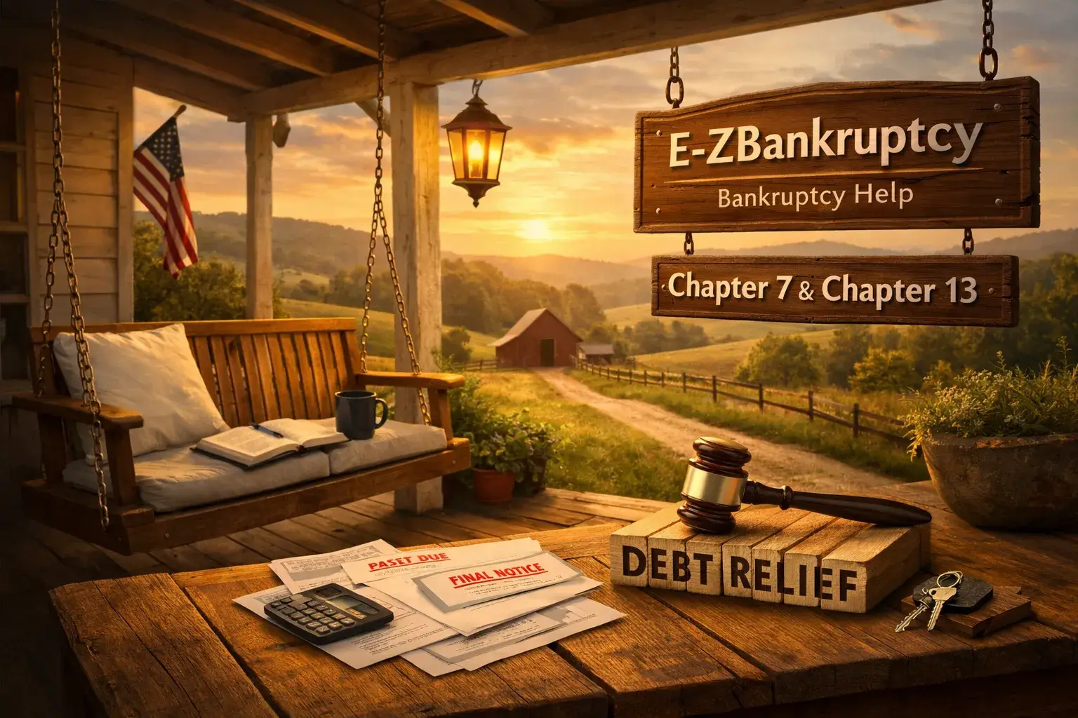 Trusted Kentucky bankruptcy attorney feature image showing calm porch setting symbolizing debt relief and guidance