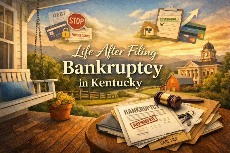 What Happens After You File Bankruptcy in Kentucky – automatic stay, court process, and financial fresh start illustration
